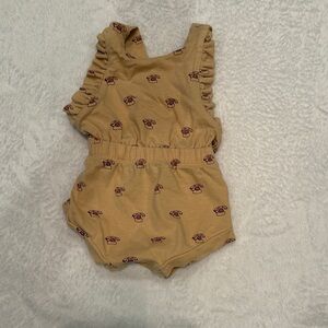 Kate Quinn Tan Little Liam Bodysuit with Burgundy Telephone Accents